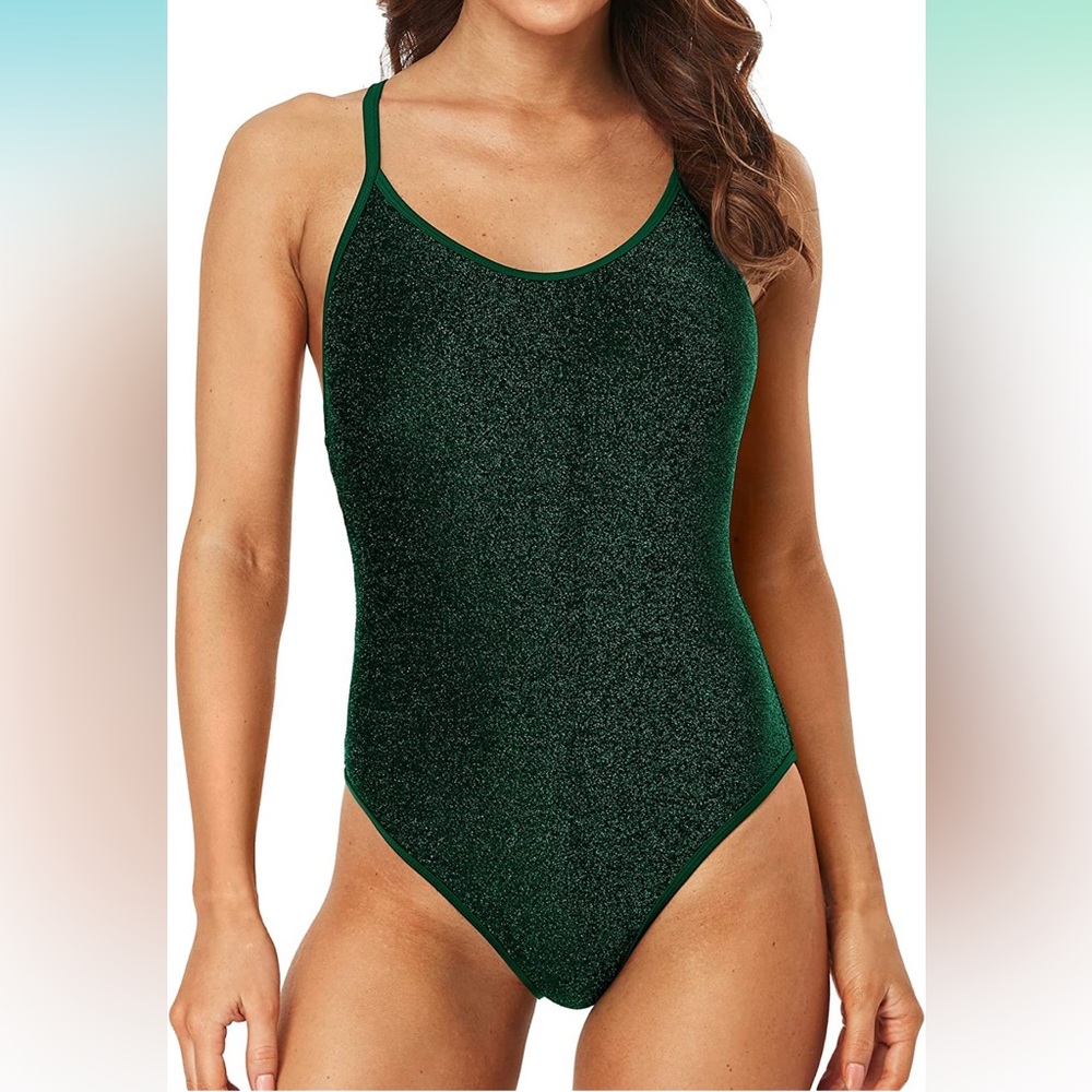 Shimmery green one piece bathing swim suit large